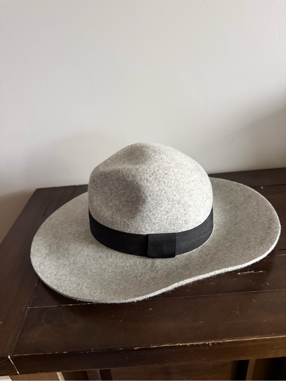 Abercrombie & Fitch 100% Wool Wide Brim Rancher Fedora Hat Gray Black Band XS/S